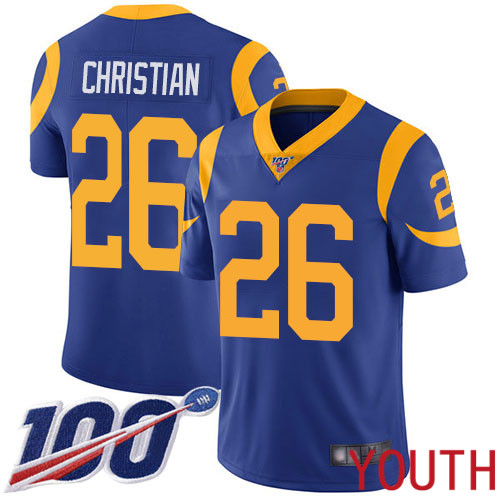 Los Angeles Rams Limited Royal Blue Youth Marqui Christian Alternate Jersey NFL Football 26 100th Season Vapor Untouchable